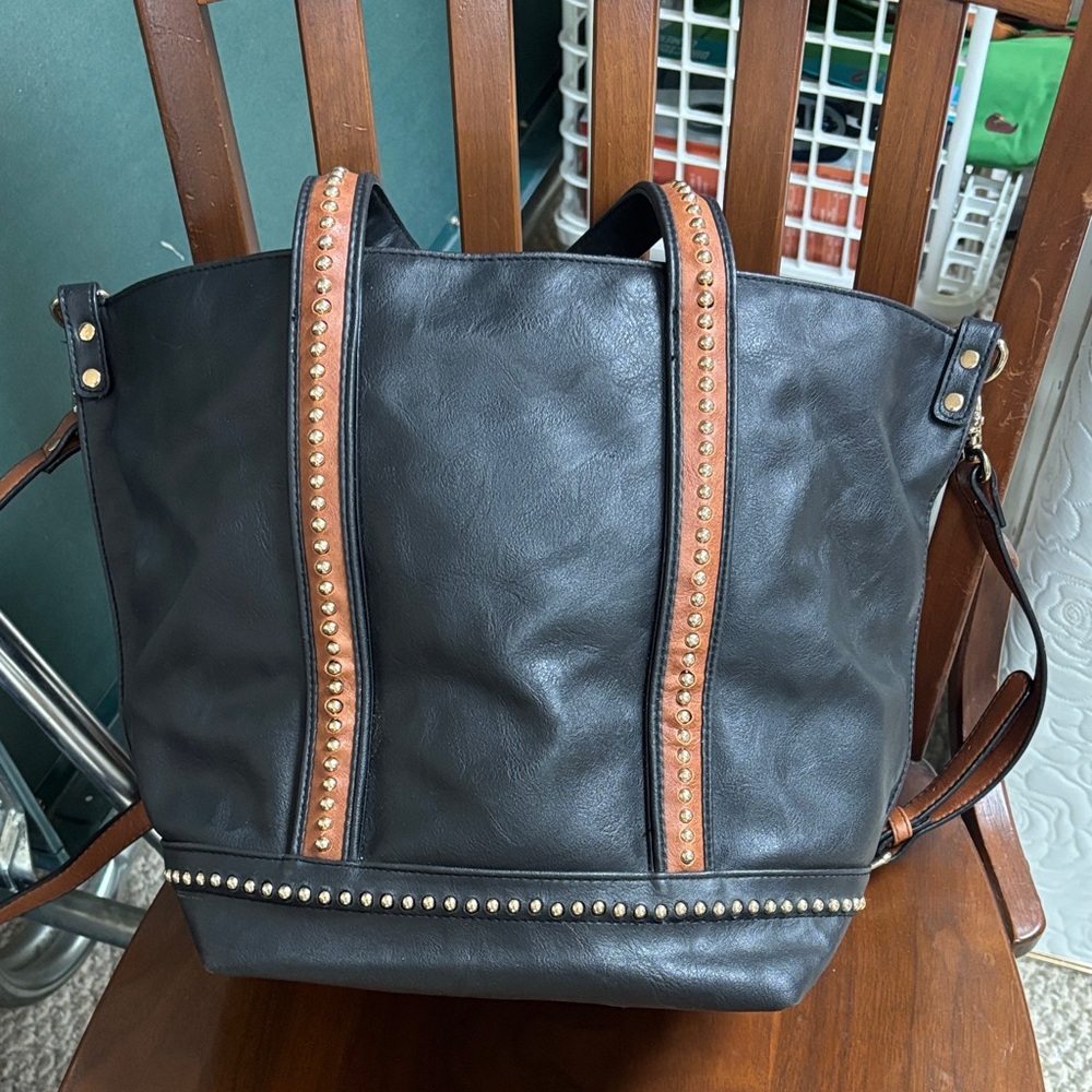 Big Buddha Studded Black and Brown Tote Bag